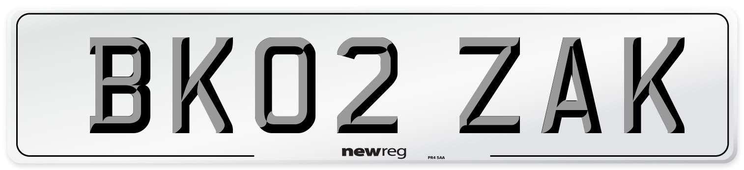 BK02 ZAK Number Plate from New Reg